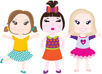 Image showing Vector illustration of three little smiling girls