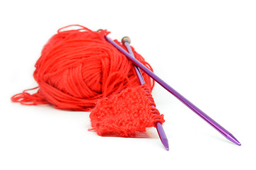 Image showing Knitting wool and knitting needles