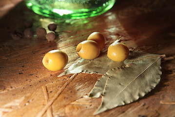 Image showing green olives with other spices