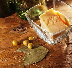 Image showing parmesan cheese and olives 