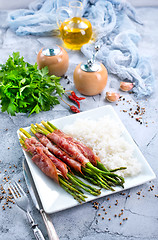 Image showing rice with asparagus and meat