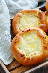 Image showing Homemade pies with cottage cheese closeup.