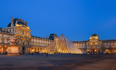 Image showing View of famous Louvre Museum with Louvre Pyramid