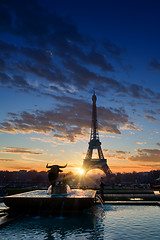 Image showing The Eiffel tower at sunrise in Paris 