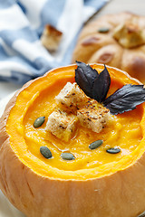 Image showing Pumpkin soup with croutons.