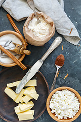 Image showing Baking ingredients for cheese roguelikes with cinnamon.