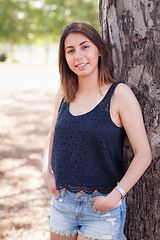 Image showing Beautiful Young Ethnic Woman Portrait Outside.