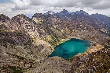 Image showing Beautiful lake Hlincovo Pleso among rocky Tatra mountains