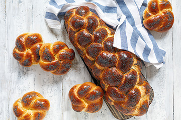 Image showing Homemade challah with poppy seeds.