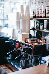 Image showing Professional coffee maker in shop