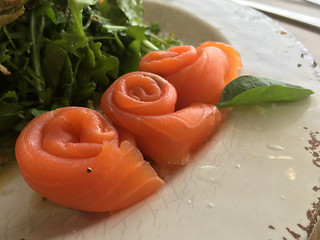 Image showing Smoked salmon rolled rosette