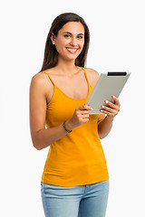 Image showing Happy woman with a tablet