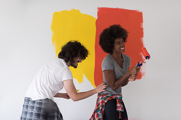 Image showing multiethnic couple painting interior wall