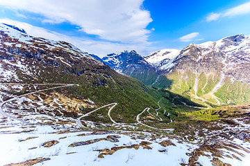 Image showing A winding and narrow road providing access to the mountain in St