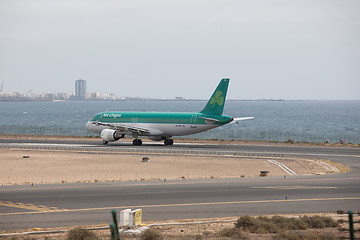 Image showing ARECIFE, SPAIN - APRIL, 15 2017: AirBus A320 of Aer Lingus at La