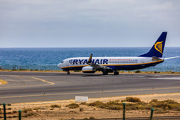 Image showing ARECIFE, SPAIN - APRIL, 15 2017: Boeing 737-800 of RYANAIR with 