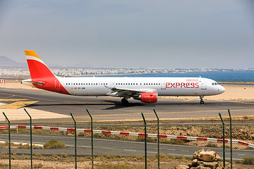 Image showing ARECIFE, SPAIN - APRIL, 16 2017: AirBus A321 of IBERIA with the 