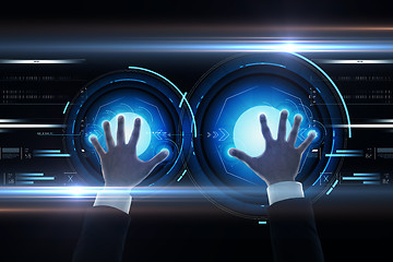 Image showing businessman hands with virtual projection