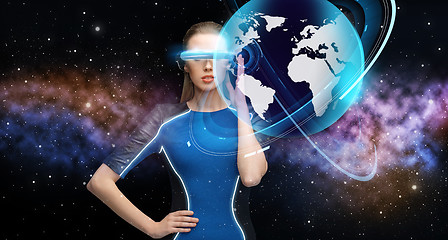 Image showing woman in virtual reality 3d glasses with earth