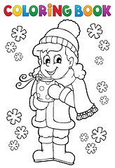 Image showing Coloring book girl in winter clothes