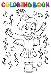 Image showing Coloring book girl celebrating theme 1