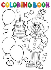 Image showing Coloring book clown holding cake