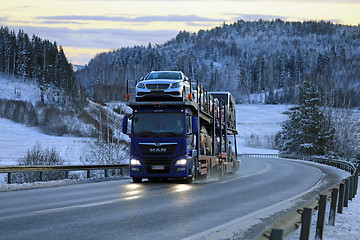 Image showing Transporting New Cars in Winter