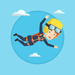 Image showing Caucasian parachutist jumping with parachute.