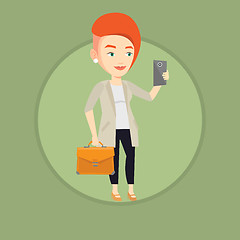 Image showing Business woman making selfie vector illustration.