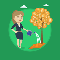 Image showing Woman watering money tree vector illustration.