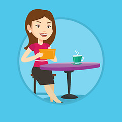 Image showing Woman surfing in the social network in cafe.