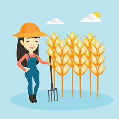 Image showing Farmer with pitchfork vector illustration.