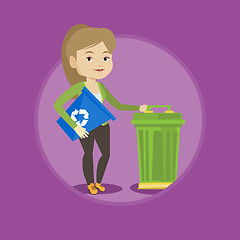 Image showing Woman with recycle bin and trash can.