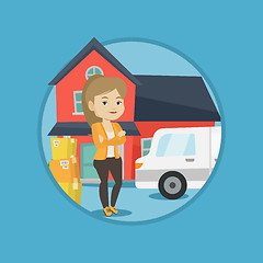 Image showing Woman moving to house vector illustration.