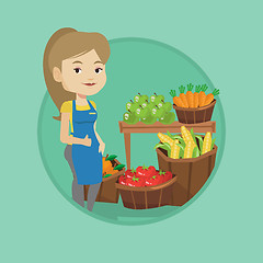 Image showing Friendly supermarket worker vector illustration.