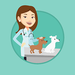 Image showing Veterinarian examining dogs vector illustration.