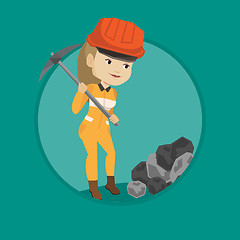 Image showing Miner working with pickaxe vector illustration.