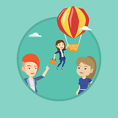 Image showing Business woman hanging on balloon.