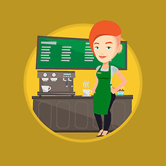 Image showing Barista standing near coffee machine.