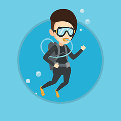 Image showing Woman diving with scuba and showing ok sign.