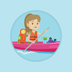 Image showing Woman riding in kayak vector illustration.