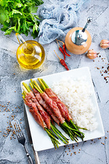 Image showing rice with asparagus and meat