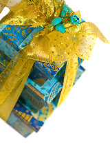 Image showing pyramid of blue gift boxes