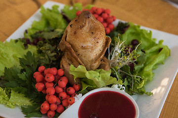 Image showing quail roasted with sweet and sour cranberry sauce