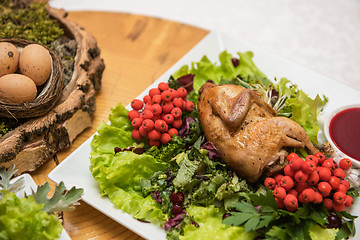 Image showing quail roasted with sweet and sour cranberry sauce