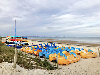 Image showing Pedalos and Kayaks at the Seaside