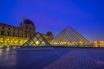 Image showing View of famous Louvre Museum with Louvre Pyramid