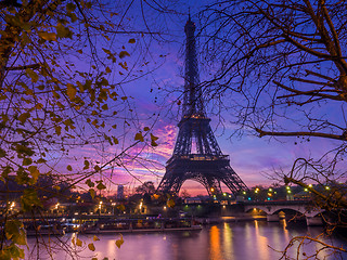 Image showing The Eiffel tower at sunrise in Paris 