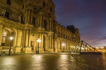 Image showing View of famous Louvre Museum with Louvre Pyramid