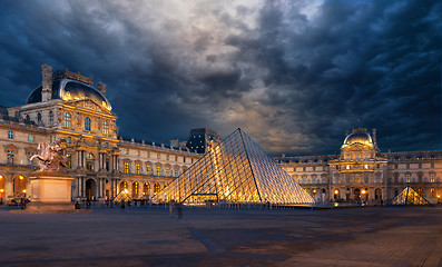 Image showing View of famous Louvre Museum with Louvre Pyramid